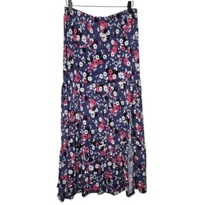 Espresso Womens Cotragcore Textured Colorful Floral Tiered Slit Maxi Skirt Large